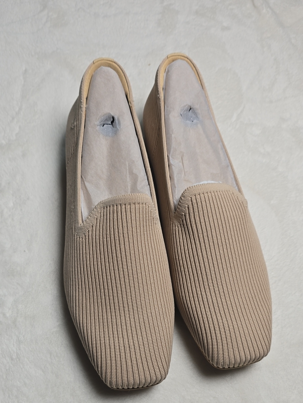Vivaia Samantha Walker Beige Ribbed Knit Slip-On Flats Square Toe Size 9.5